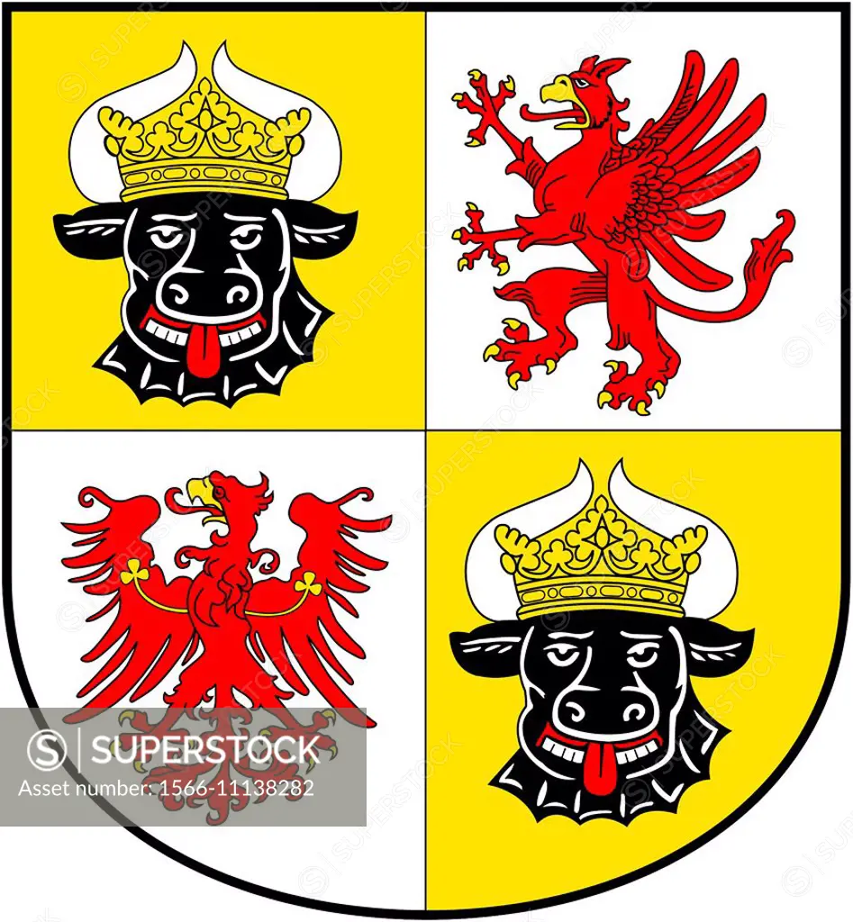 Coat of arms of the German federal state Mecklenburg-Western Pomerania - Caution: For the editorial use only. Not for advertising or other commercial ...
