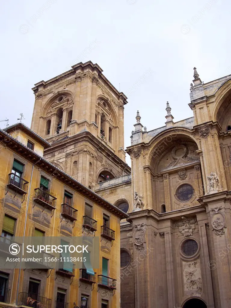 Facade and bell tower of the Cathedral of Granada. Granada. Spain.