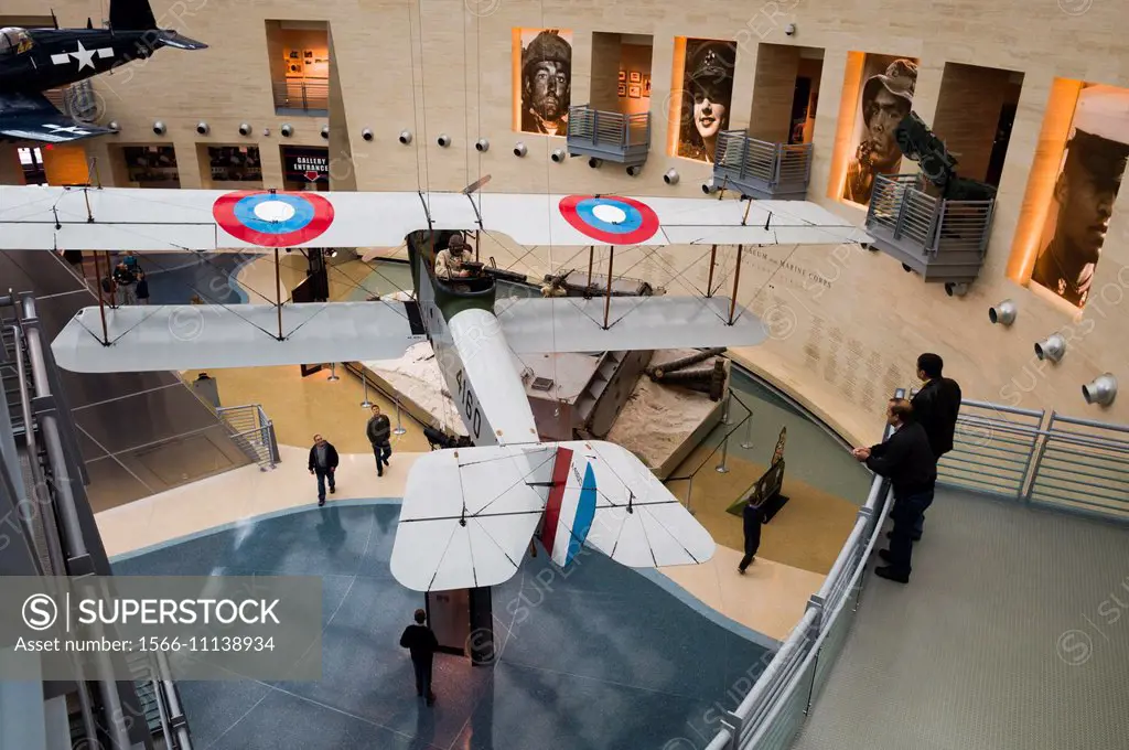 USA, Virginia, Triangle, National Museum of the Marine Corps, Leatherneck Gallery with WW1-era aircraft.