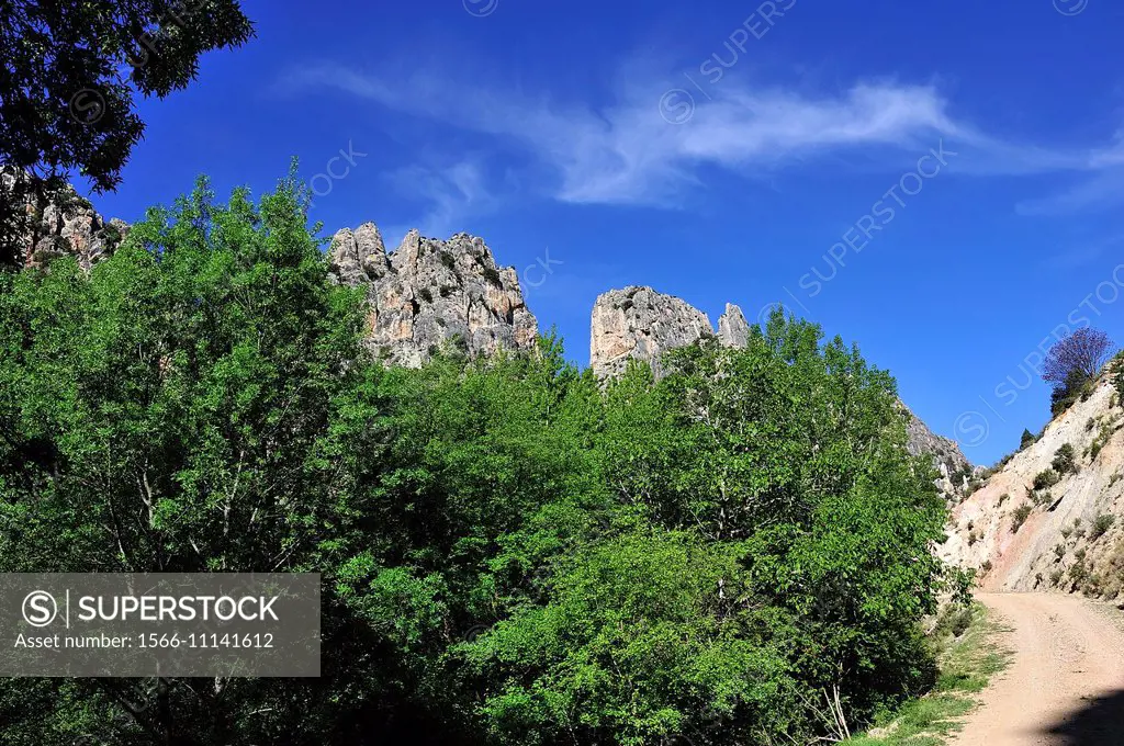 Limestone mountain in El Maestrazgo. Valley of River Pitarque, Villarluengo, Teruel, Spain