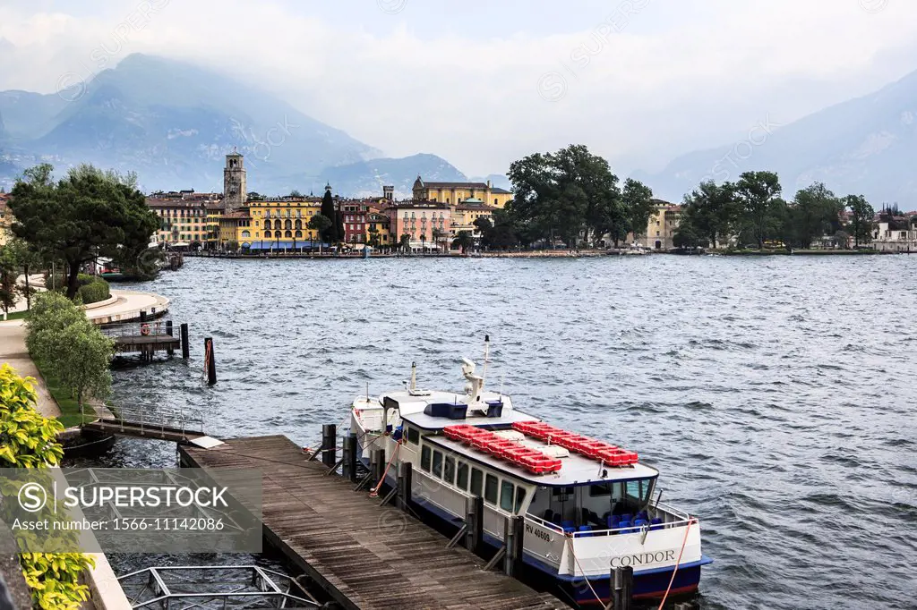 Riva del Garda town and Garda lake, Italy.