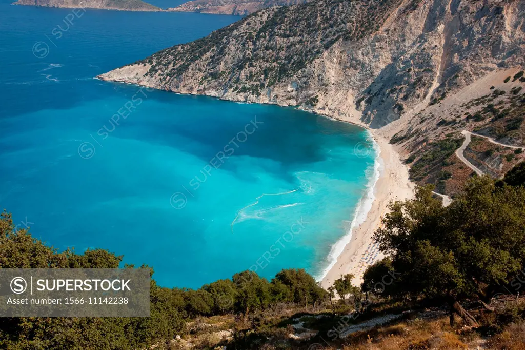 Myrtos beach on the island of Cephalonia.