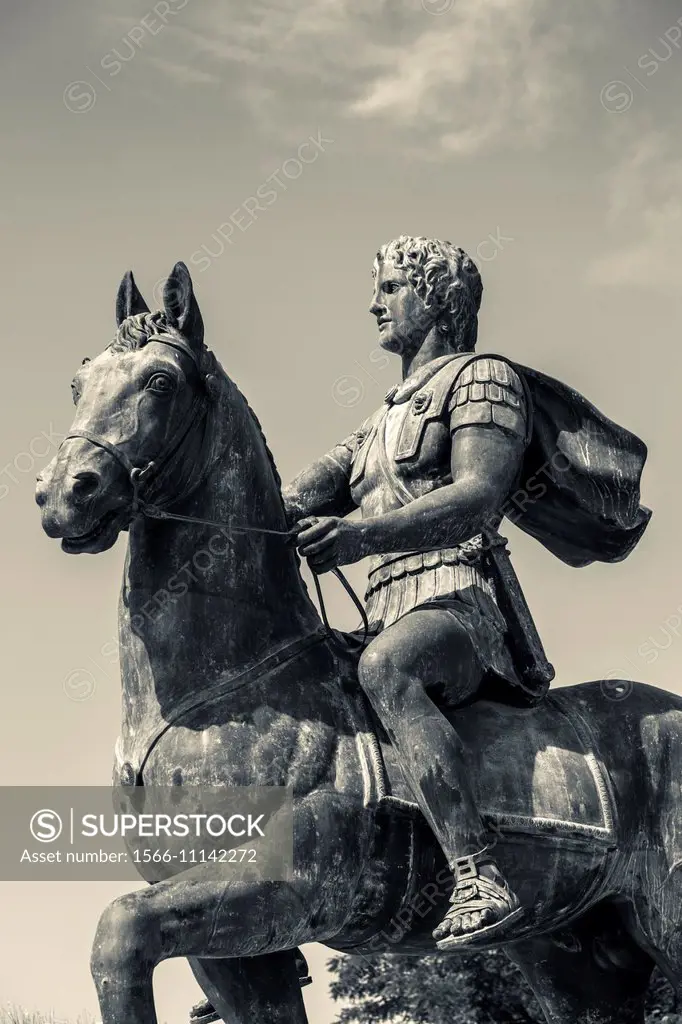 Greece, Central Macedonia Region, Pella, birthplace of Alexander the Great, statue of Alexander the Great.