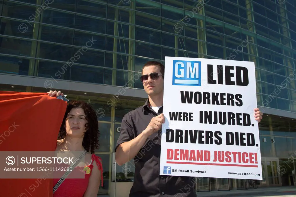 Detroit, Michigan - Protesters outside General Motors headquarters the day before the GM shareholders meeting demand justice for victims killed becaus...