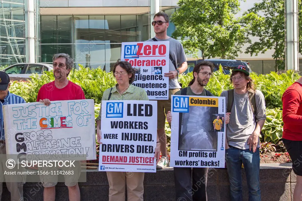 Detroit, Michigan - Protesters outside General Motors headquarters the day before the GM shareholders meeting demand justice for victims killed becaus...