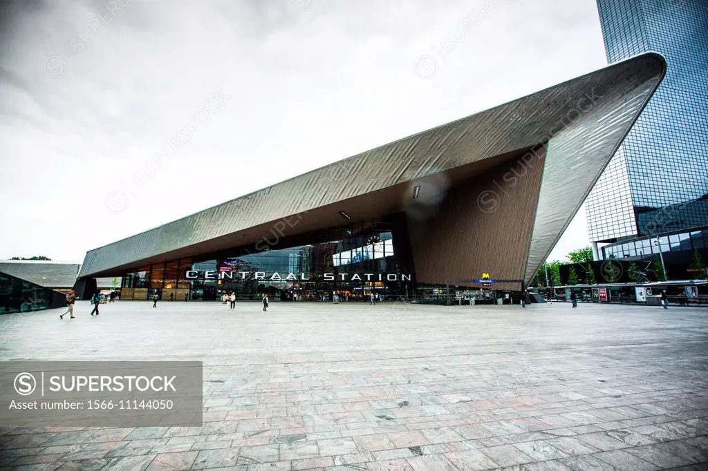 Front view of the entrance of Centraal Station in Rotterdam, Holland.