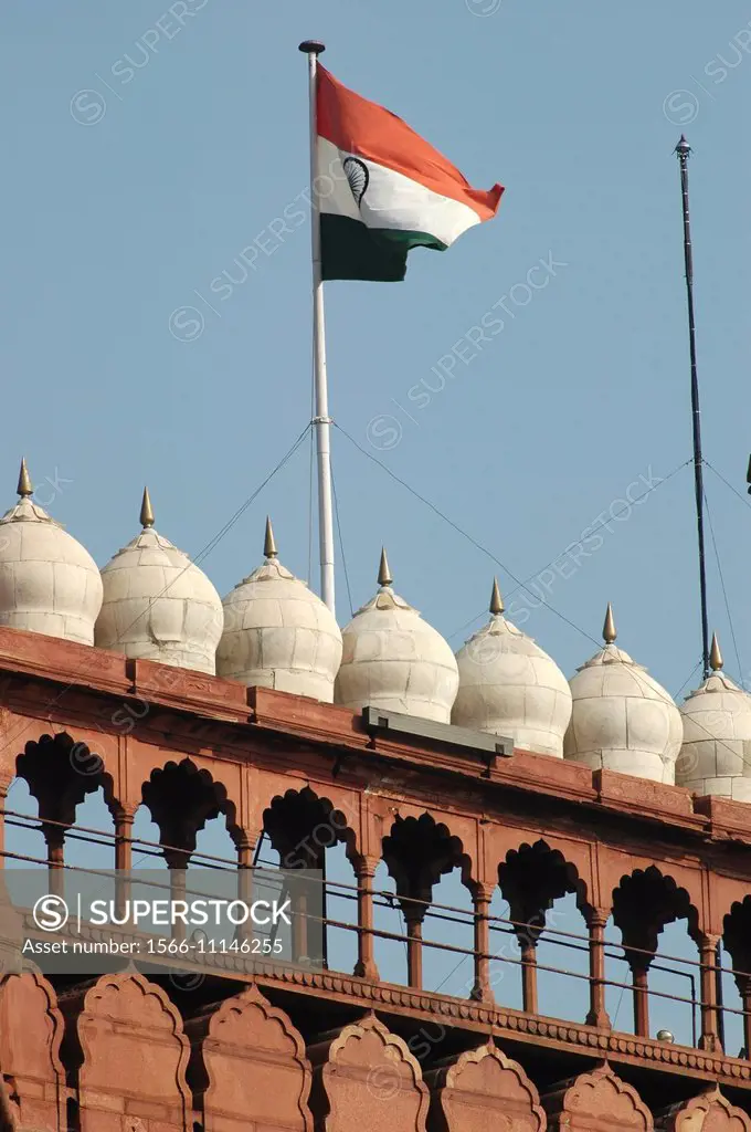 Delhi, India: the Indian flag at the Red Fort