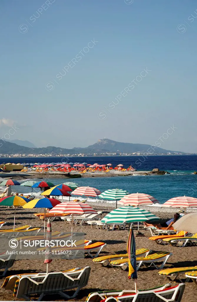 View over Elli Beach, the main beach of Rhodes Town, Rhodes, Greece