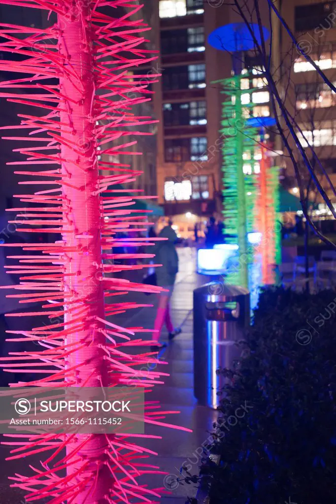 The art exhibit, illuminated by ultraviolet black light, ´Flaming Cactus´ is seen in the New York neighborhood of Hudson Square Over 55, 000 colorful ...