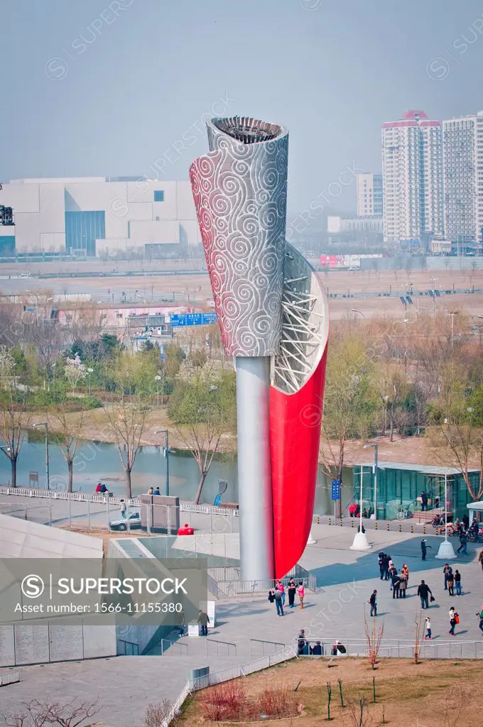 Olympic torch statue in Olympic Green olympic park in Chaoyang District, Beijing, China.