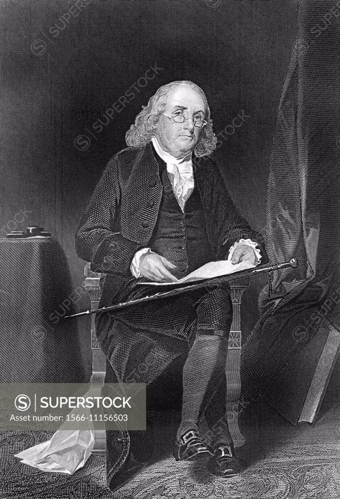 portrait of Benjamin Franklin, 1706 - 1790, a North American printer, publisher, writer, scientist, inventor and statesman,.