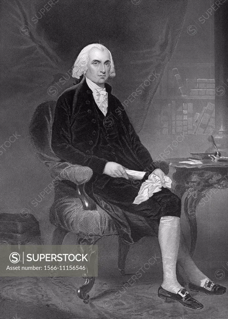 portrait of James Madison, 1751 - 1836, fourth President of the United States of America between 1809 and 1817,.