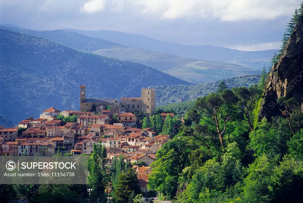Village of Vernet les bains in Cady valley, Eastern Pyrenees, Languedoc-Roussillon, France