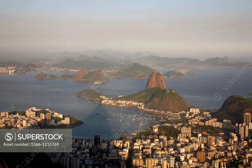 View of the Pao Acucar or Sugar loaf mountain and the bay of Botafogo, Rio de Janeiro, Brazil