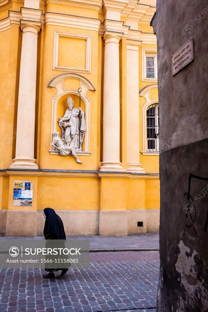 Nun,Piwna street,Church of St Martin, Warsaw, Poland.
