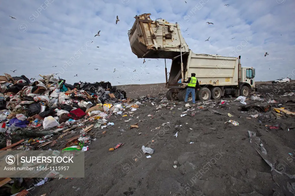 Smith´s Creek, Michigan - A truck dumps garbage at St  Clair County´s Smith´s Creek Landfill  Landfill operators collect methane from decaying refuse ...