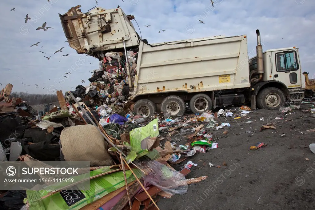 Smith´s Creek, Michigan - A truck dumps garbage at St  Clair County´s Smith´s Creek Landfill  Landfill operators collect methane from decaying refuse ...