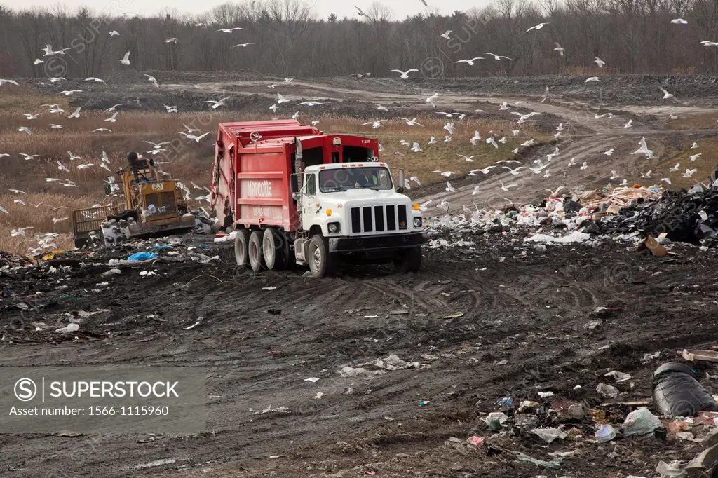 Smith´s Creek, Michigan - A truck dumps garbage at St  Clair County´s Smith´s Creek Landfill  Landfill operators collect methane from decaying refuse ...