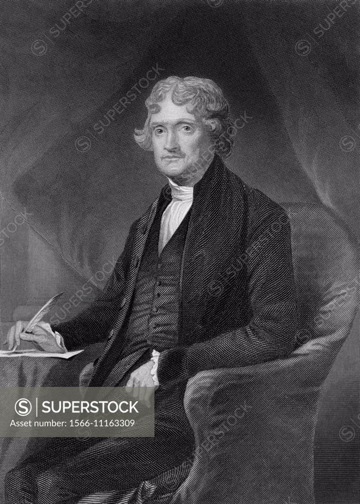 portrait of Thomas Jefferson, 1743 - 1826, the third president of the United States and principal author of the Declaration of Independence.