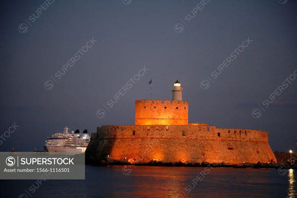 The Lighthouse in Mandraki harbour, Rhodes, Greece