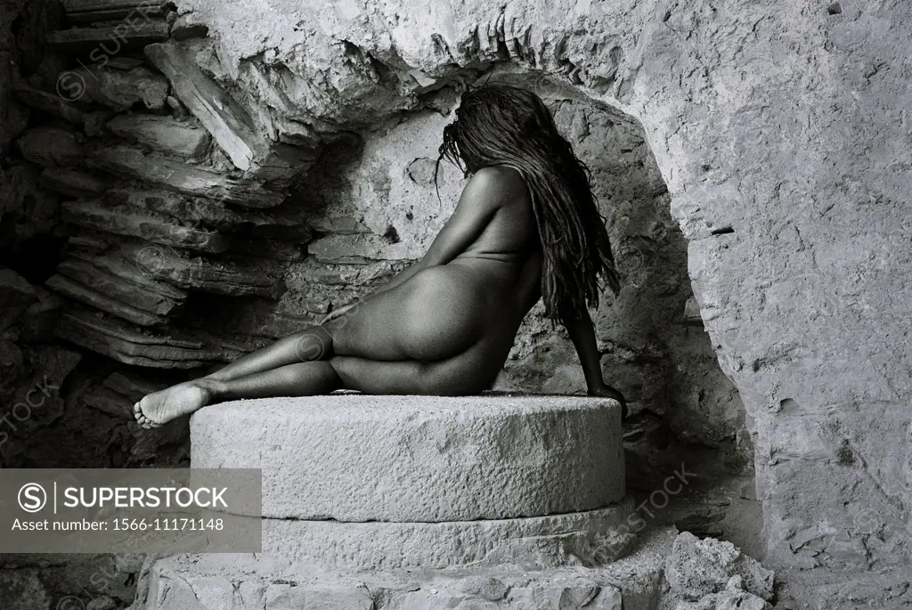 nude black woman, Mallorca, Balearic Islands, Spain