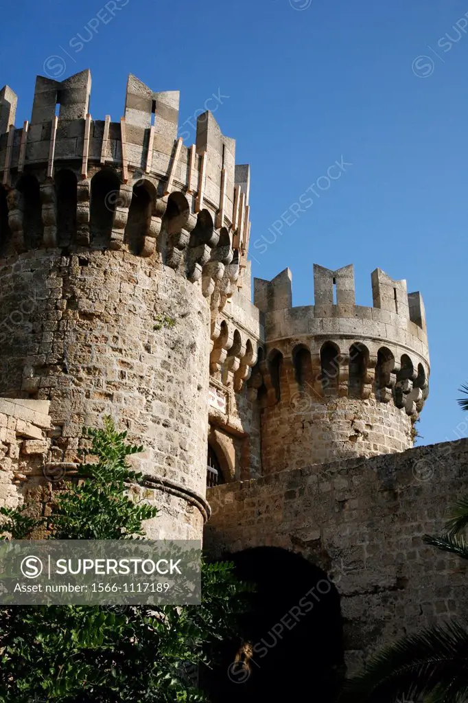 The castle walls in Rhodes old Town, Rhodes, Greece