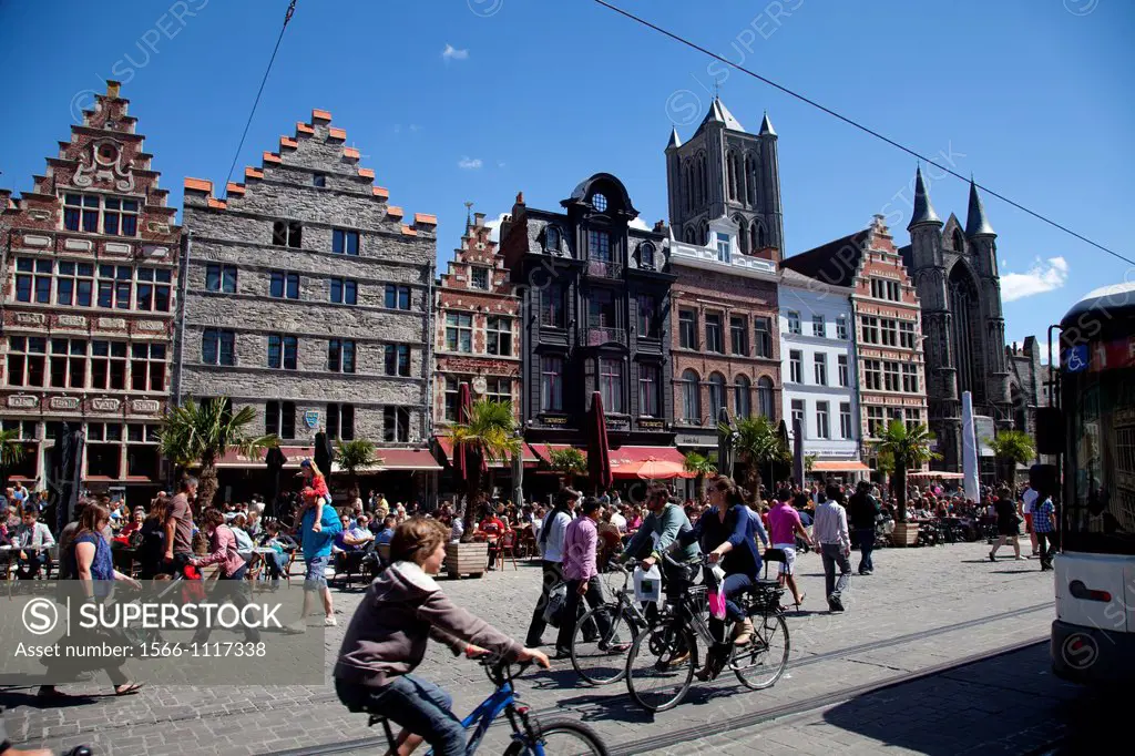View of Korenmarkt in the downtown of Ghent, Belgium, Europe