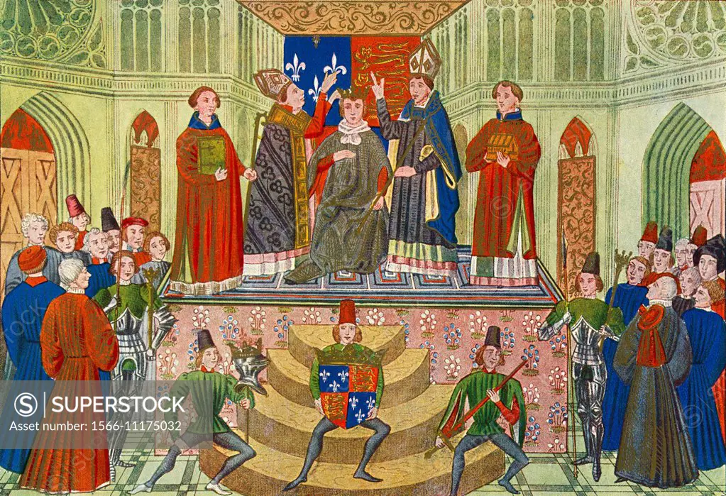 The coronation of Henry IV, Westminster Abbey, London, England in 1399. After the Froissart MS in the British Museum. Henry IV, 1367-1413. King of Eng...
