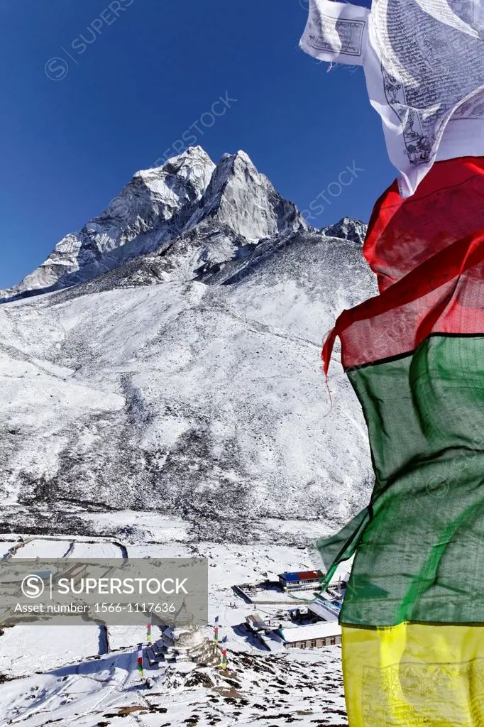 Prayer flags and mountains, Everest Region, Nepal