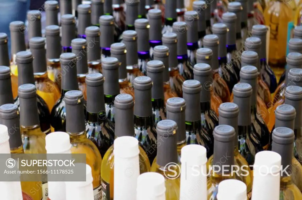 Rows of wine bottles.