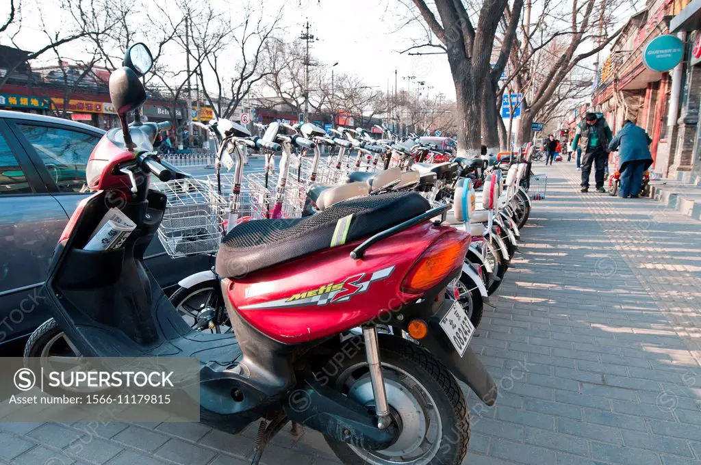 Shop with motor scooters in Beijing, China.