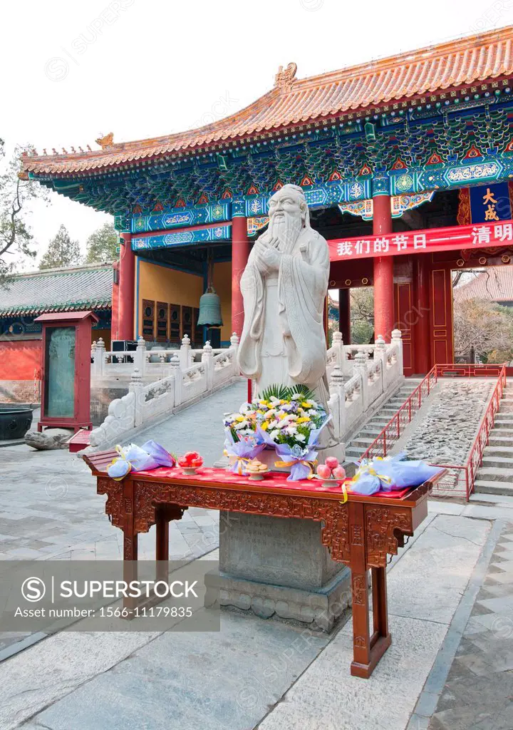 statue of Confucius in The Temple of Confucius on Guozijian Street, Beijing, China.
