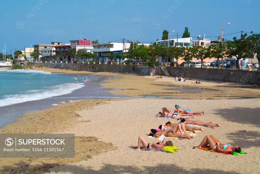 Akandia beach, Rhodes town, Rhodes island, Dodecanese islands, Greece, Europe.