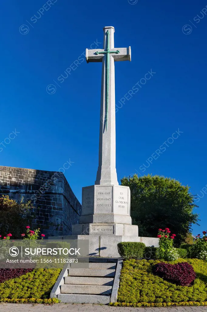 A war memorial cross in Upper Town, Quebec Old Town, Quebec City, Quebec, Canada.
