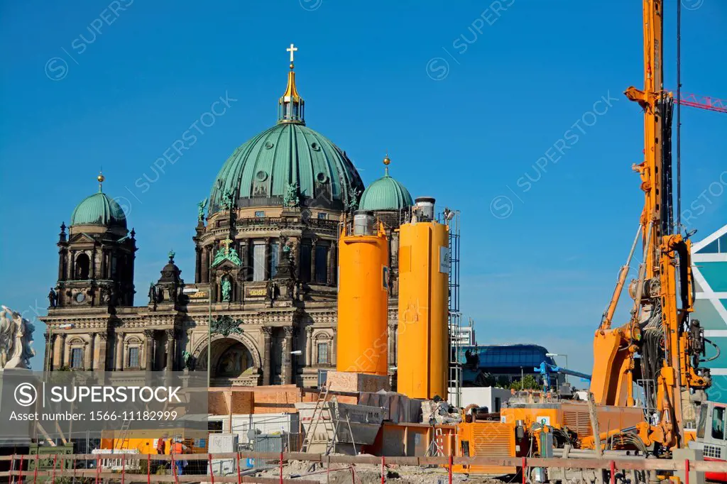 Berlin Cathedral - Berliner Dom - behind a construction site. Berlin, Germanmy, Europe.