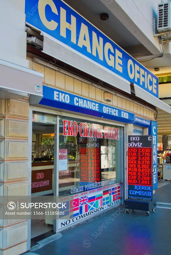 Money currency exchange office, Marmaris, Mugla province, Turkey, Asia Minor.