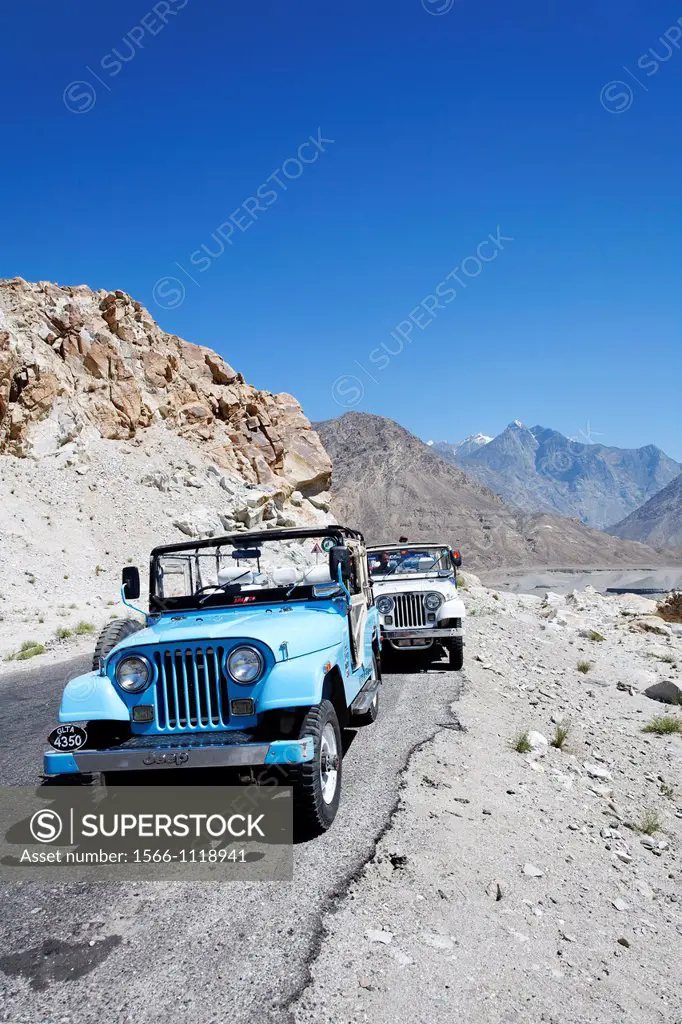 Jeeps on the Karakorum Highway, Gilgit-Baltistan, Pakistan
