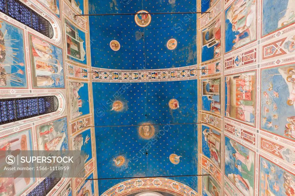 Giotto frescoes in the Scrovegni Chapel, or Cappella degli Scrovegni, a church in Padua, Veneto, Italy