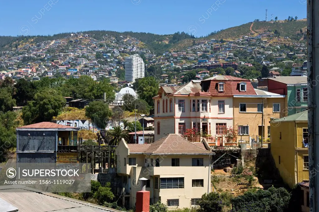 Chile. Valparaiso city. Aerial view of the Valparaiso hills . World heritage Site.