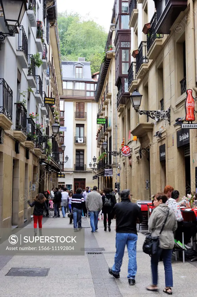 Street in the old part of San Sebastian Guipuzcoa.