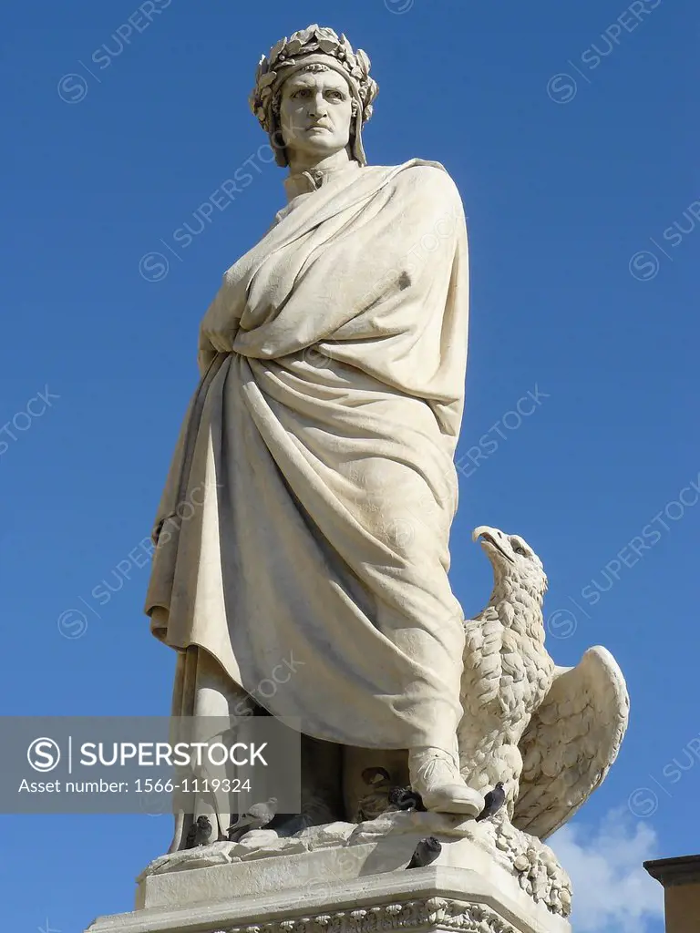 Florence Italy  Sculpture of Dante near the church of Santa Croce in Florence