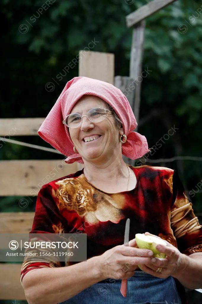 Portrait of a woman with traditional costume near Talana village in the Gennargentu region, Sardinia, Italy