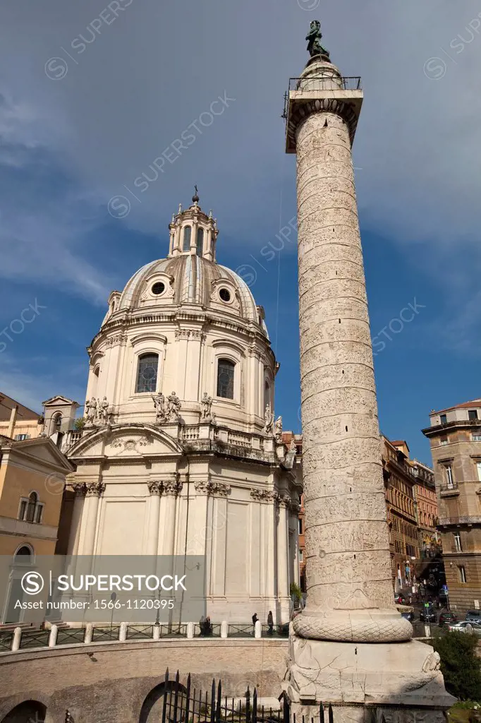 Trajan´s column and Santa Maria di Loreto church in Rome, Lazio, Italy, Europe