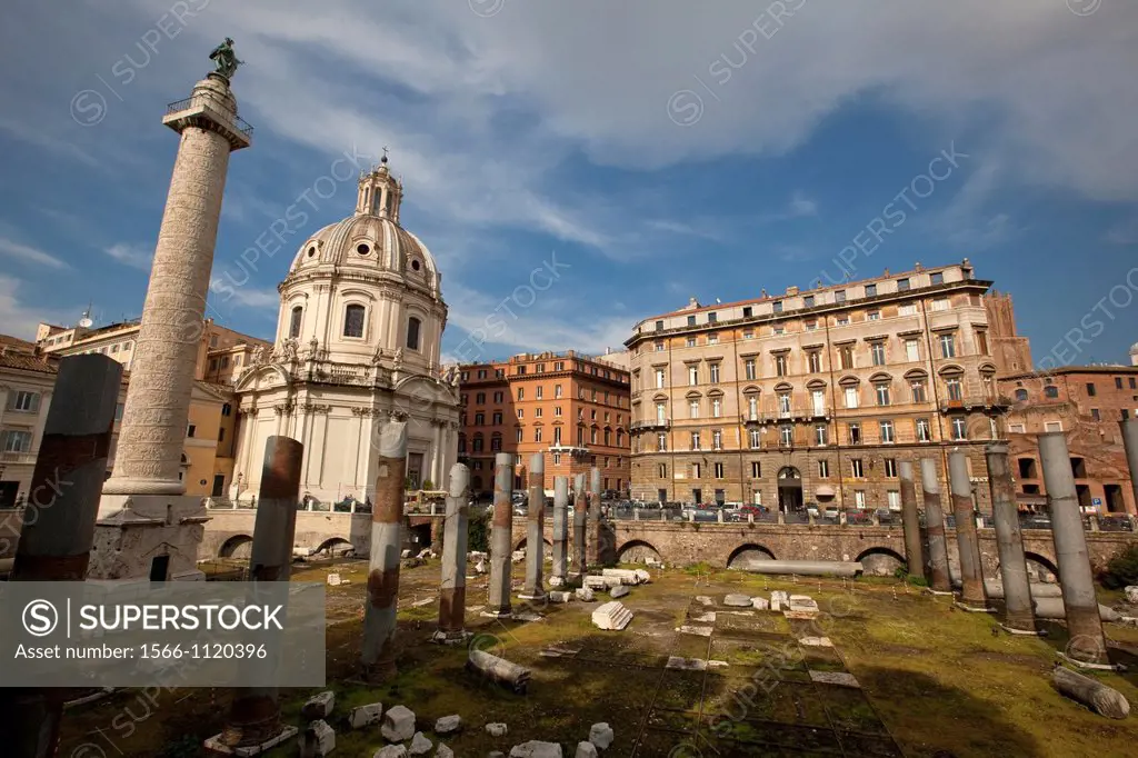 Trajan´s column, Santa Maria di Loreto church and Piazza Venezia in Rome, Lazio, Italy, Europe