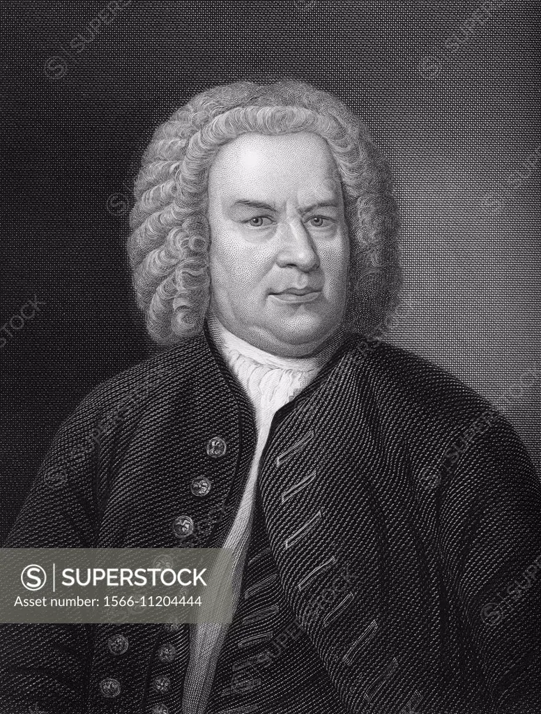 Steel engraving, c. 1860, Johann Sebastian Bach, 1685 - 1750, a German composer and organ and piano virtuoso of the Baroque,.