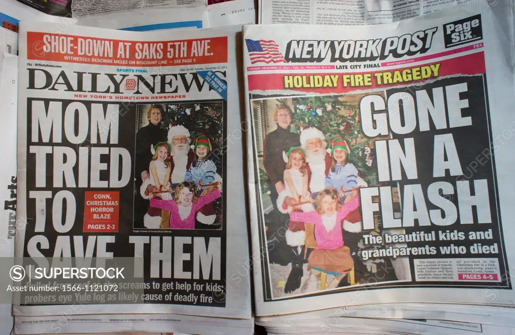 Copies of the fiercely competitive New York Daily News and the New York Post use the same copy photo on the front page of their Tuesday, December 27, ...
