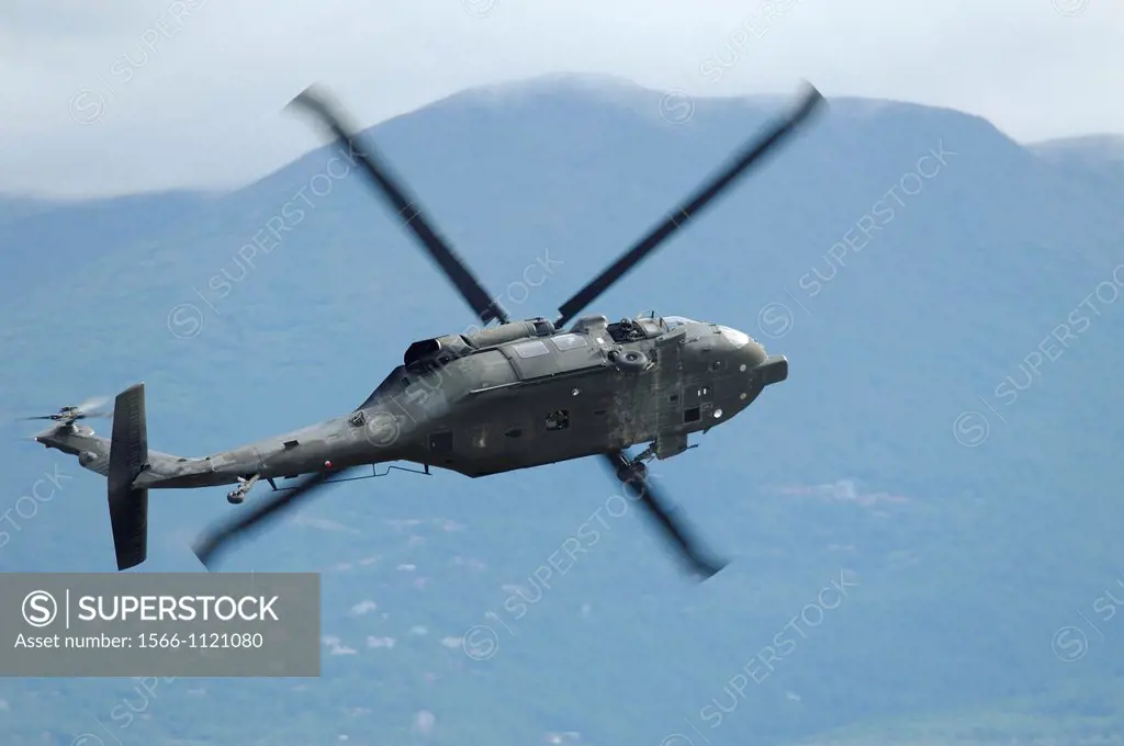 Helicopter Sikorsky UH-60 Black Hawk turning, Elmendorf Air force base, Anchorage, Alaska, Usa