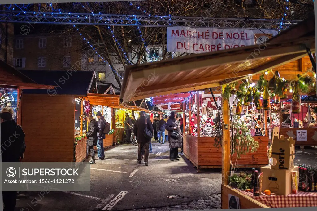 Christmas market at night, Strasbourg, Alsace, France