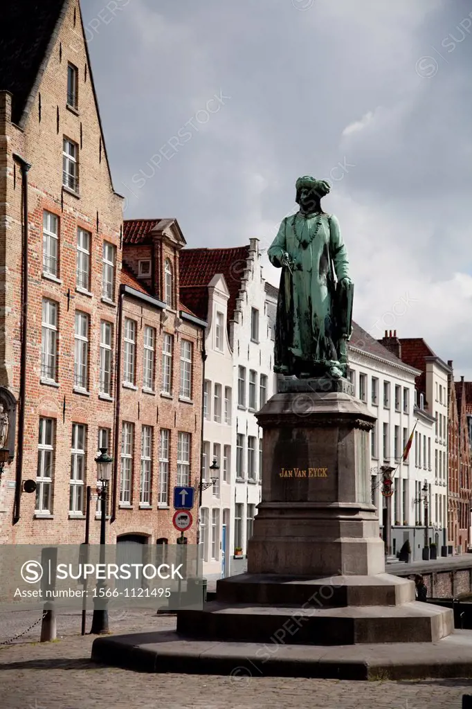 Jan van Eyckplein Square, a former large trade area during the Middle Ages  Bruges, Flanders, Belgium