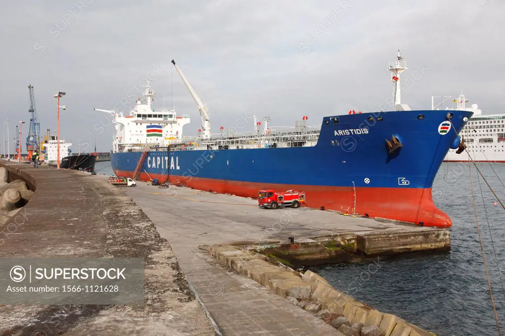Cargo ships in Ponta Delgada seaport  Azores islands, Portugal